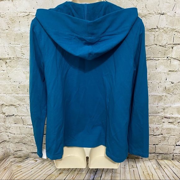 Pure Jill J Jill Teal Green Hooded Open Front Cardigan Sweater - Picture 3 of 5